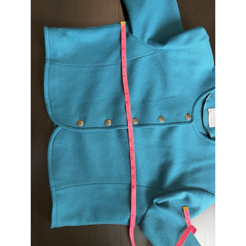 Pendleton Vintage 100% Wool Cropped Jacket Buttons Teal USA Shoulder Pads Medium - Picture 9 of 11